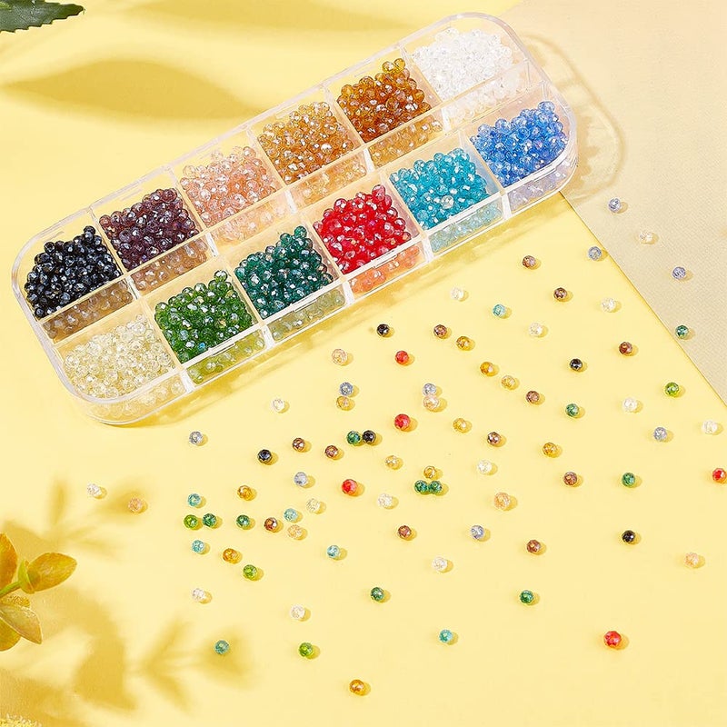 PH PandaHall Briolette Glass Beads Faceted 3mm, 1200pcs 12 Colors Crystal Czech Glass Seed Beads Electroplate AB Color Mini Spacer Loose Beads for Earring Bracelet Necklace Jewelry DIY Craft Making - Image 4